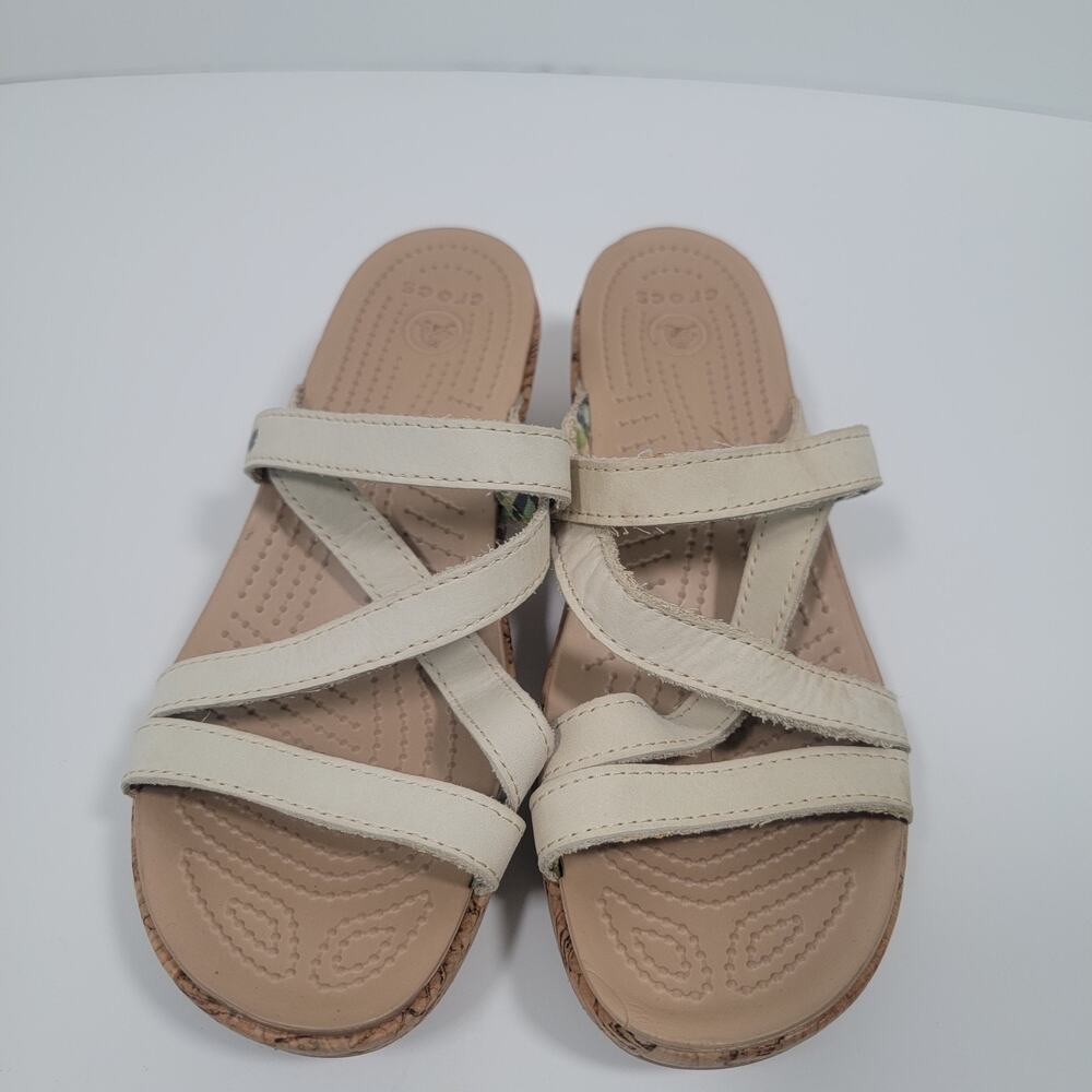 Crocs Womens 8W Aleigh Cork Wedge Strappy Slip On Sandals - Picture 2 of 10